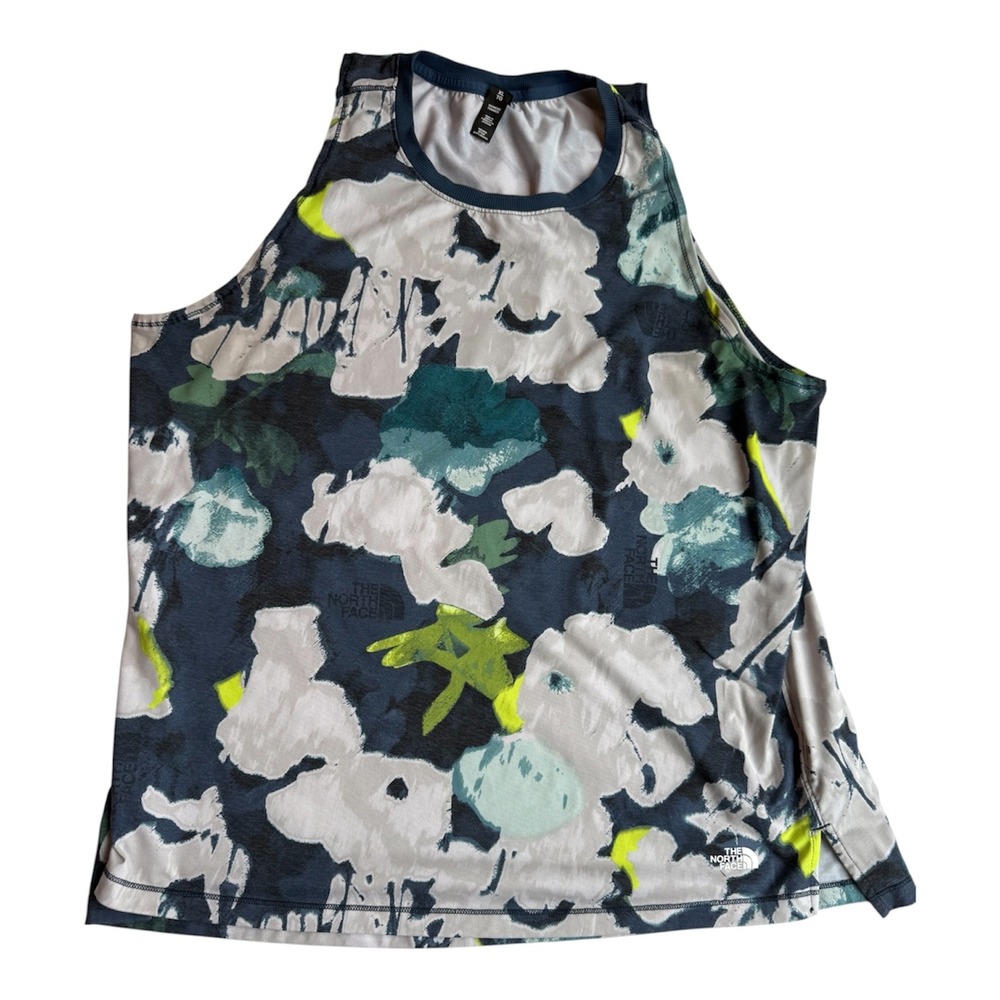 The North Face Womens XL Floral Camo Active Tank Navy Blue Lime Green NF0A5J6J